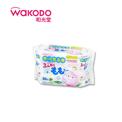 【日版】wakodo和光堂 柔软的桃子婴幼儿擦嘴湿巾60枚*3 - U5JAPAN.COM